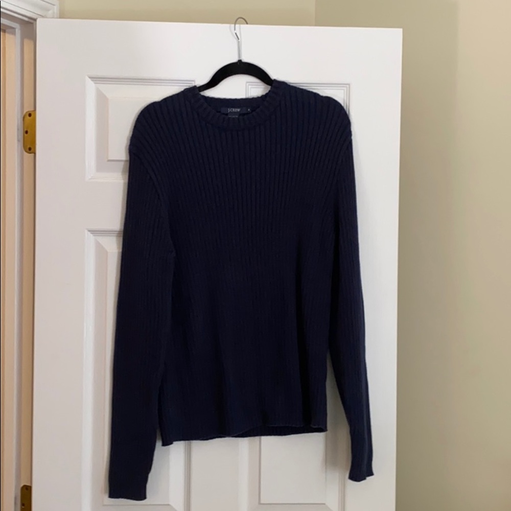 Navy Blue Ribbed Cotton Sweater